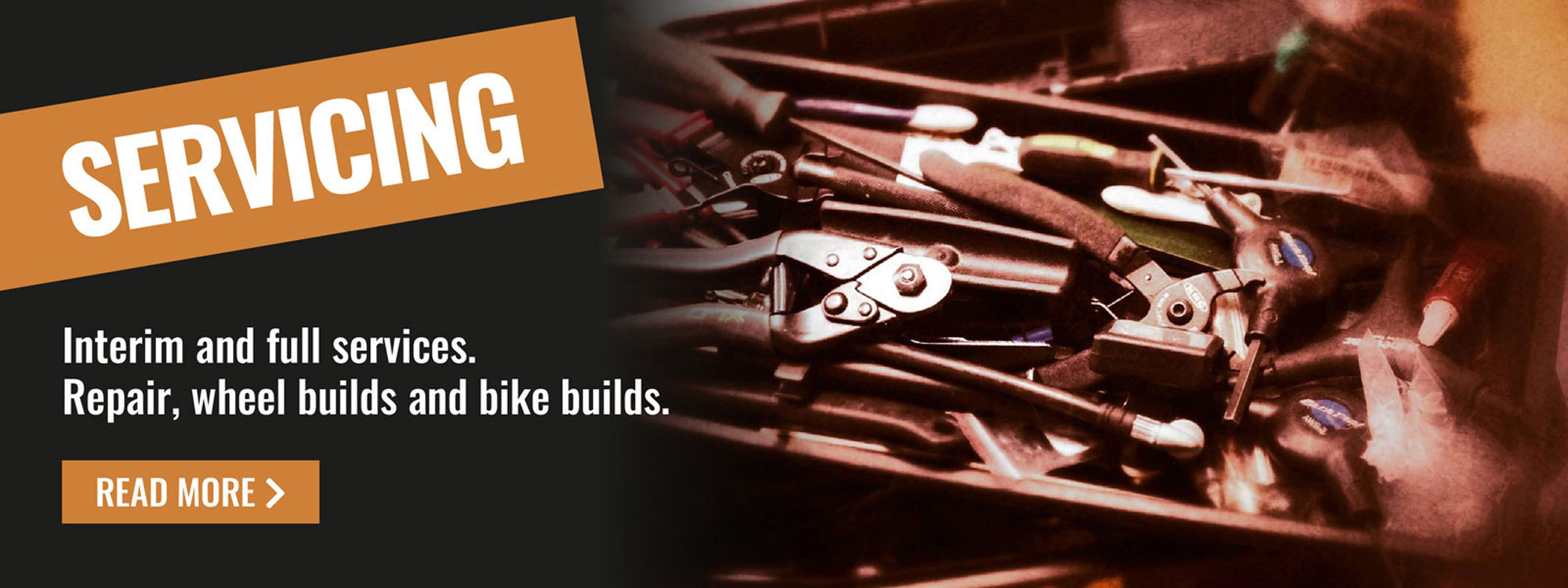 Servicing - Interim and full services. Repairs, wheel builds, bike builds and suspension servicing - Read more >